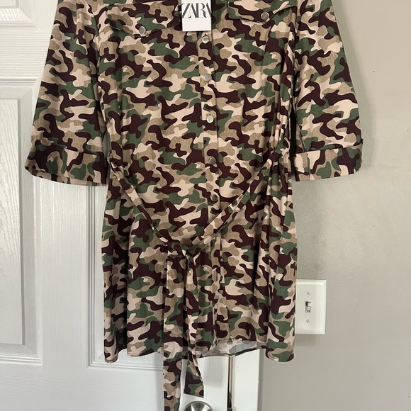 Zara Military Print Camo Belted Mini Drrss - Picture 7 of 8